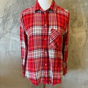 American Eagle Boyfriend Fit Plaid Flannel Long-Sleeve Sz S